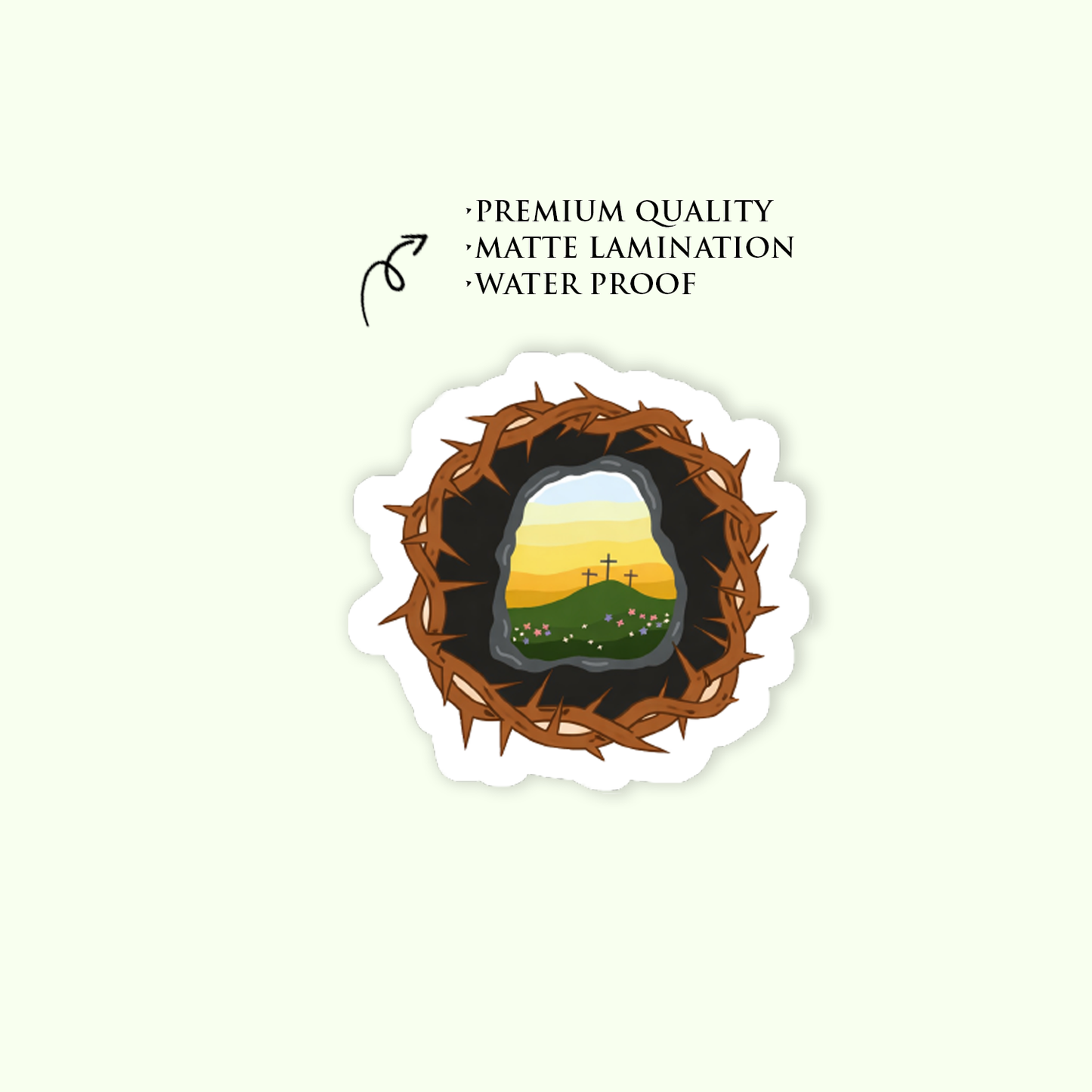 Christian Cross Resurrection Sticker | Waterproof Matte Vinyl Faith Sticker