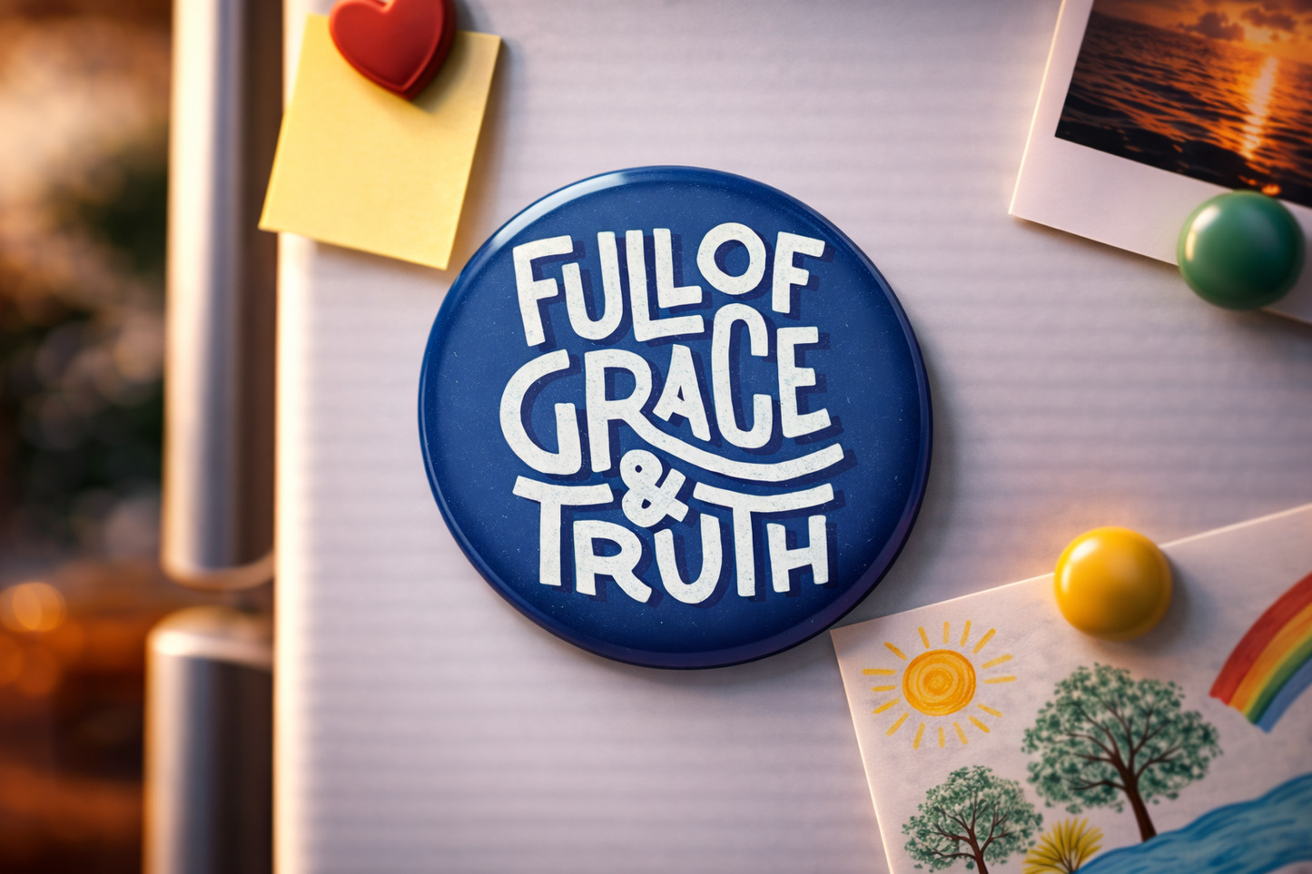 Full of Grace & Truth_Premium Fridge Magnet | Christian Quote Magnetic Home Decor (Big Size) | Christian Decor | Premium Quality Round Badge