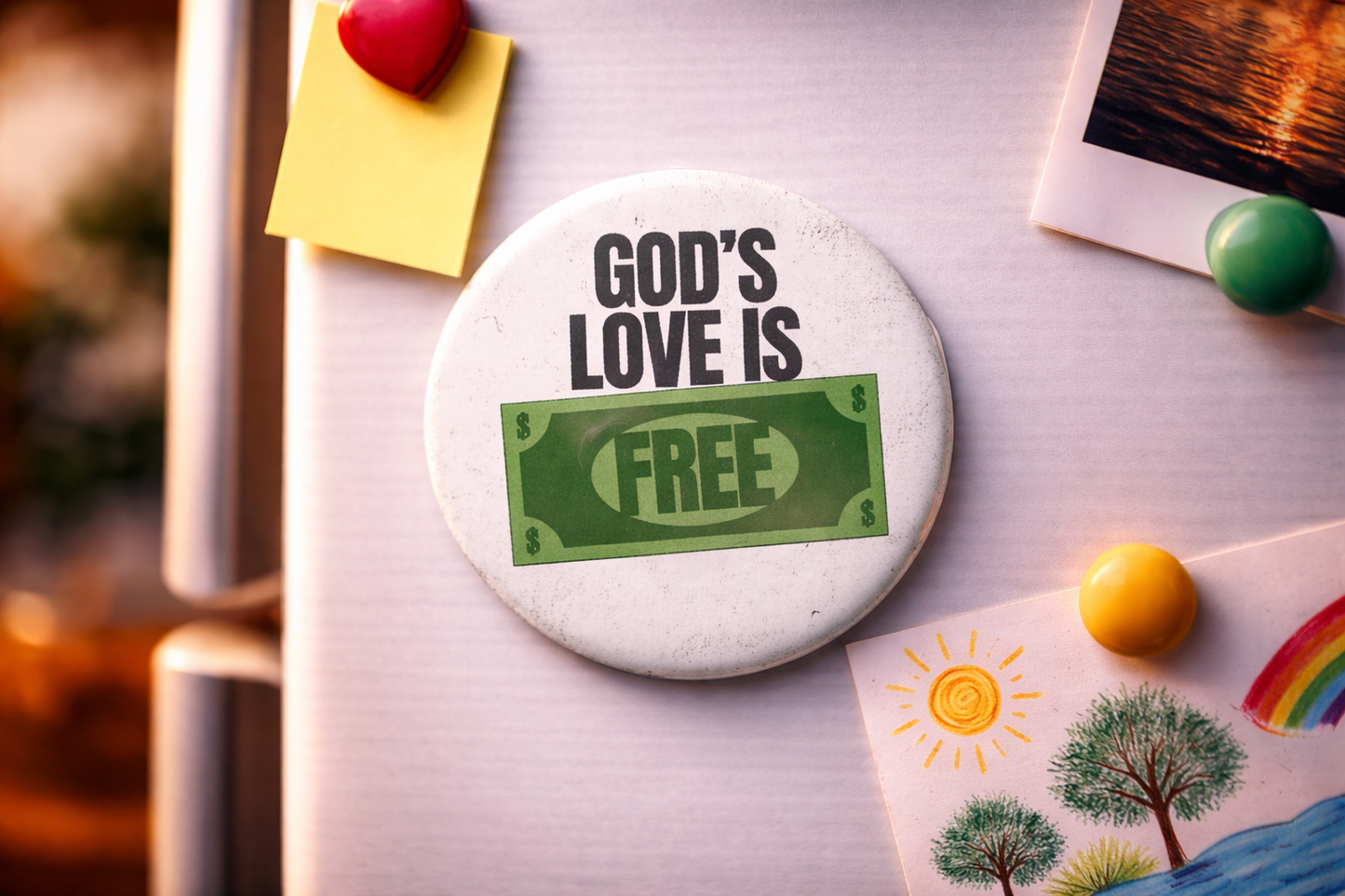 God’s Love Is Free_Bible Verse Fridge Magnet (Big Size) | Christian Decor | Premium Quality Round Badge