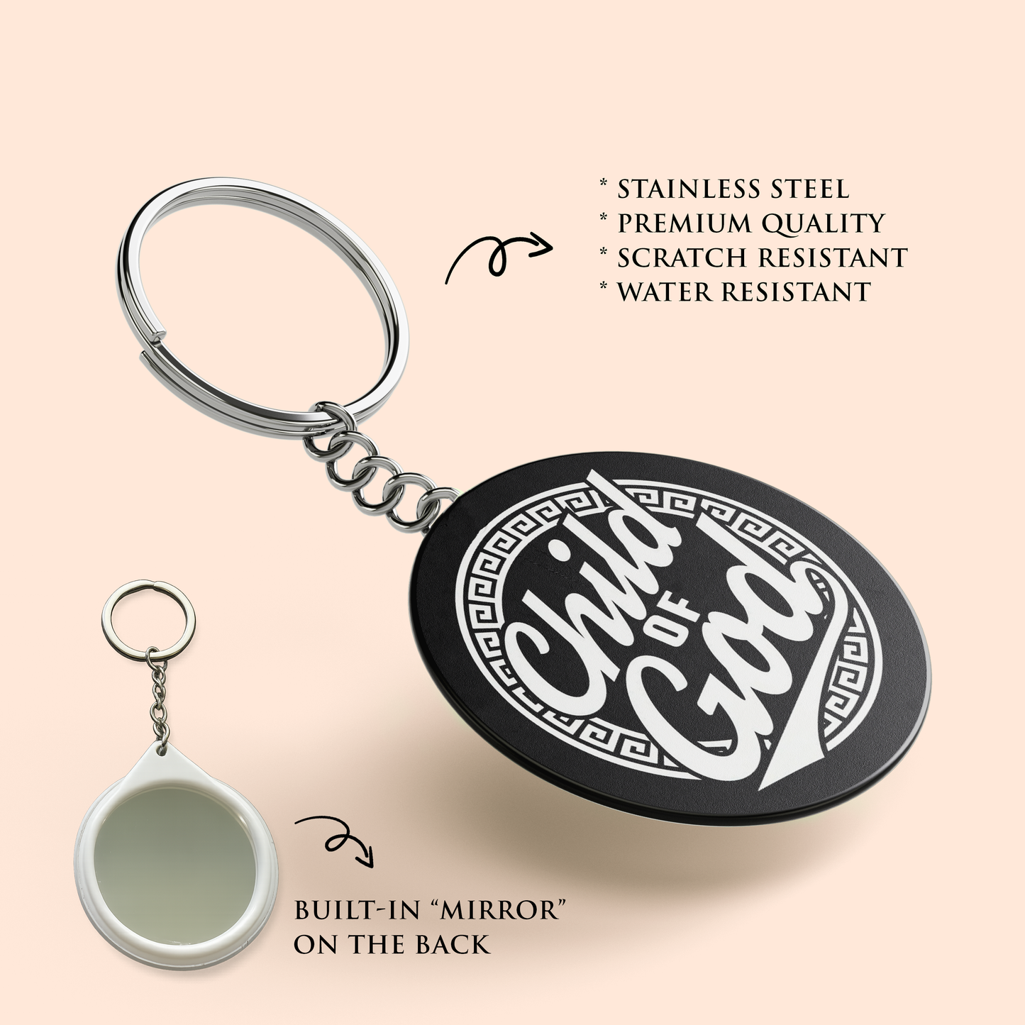"CHILD OF GOD" Key Chain with Mirror | Christian Decor | Premium Quality Round Key Chain