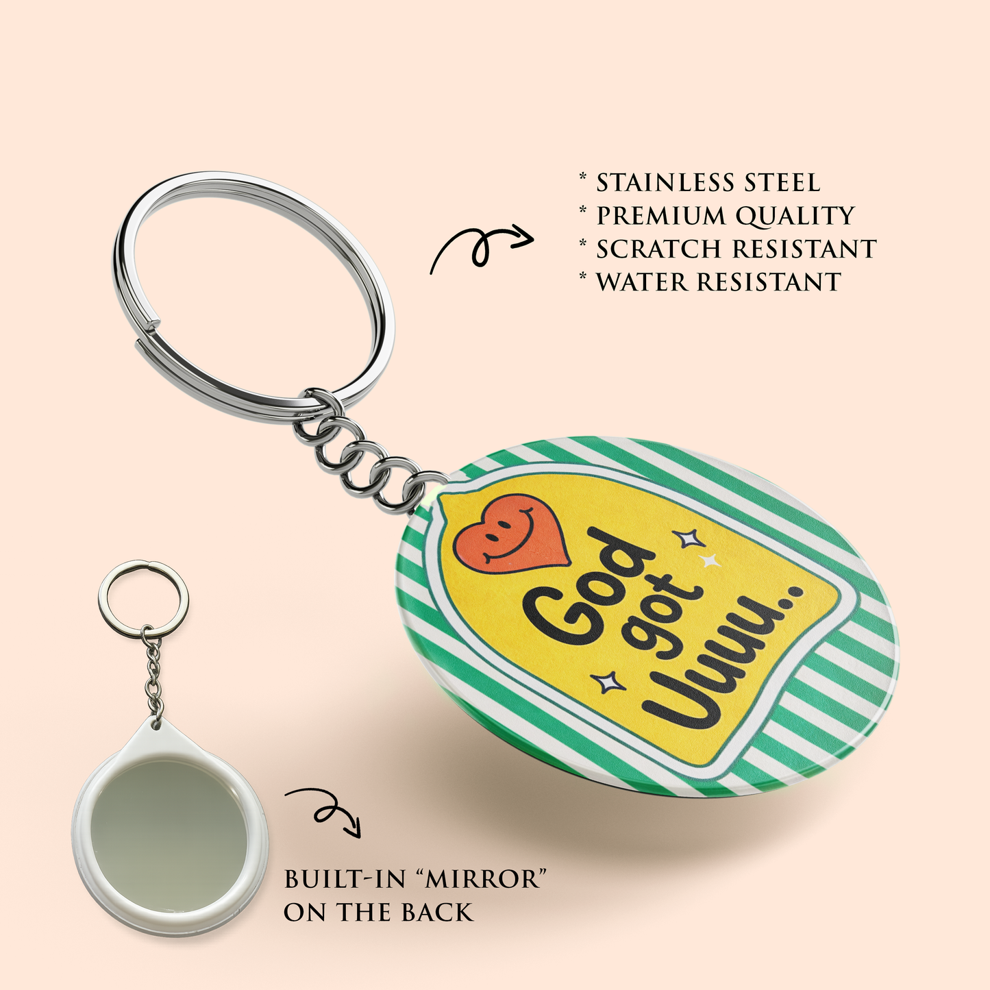 "GOD GOT UUUU..." Key Chain with Mirror | Christian Decor | Premium Quality Round Key Chain