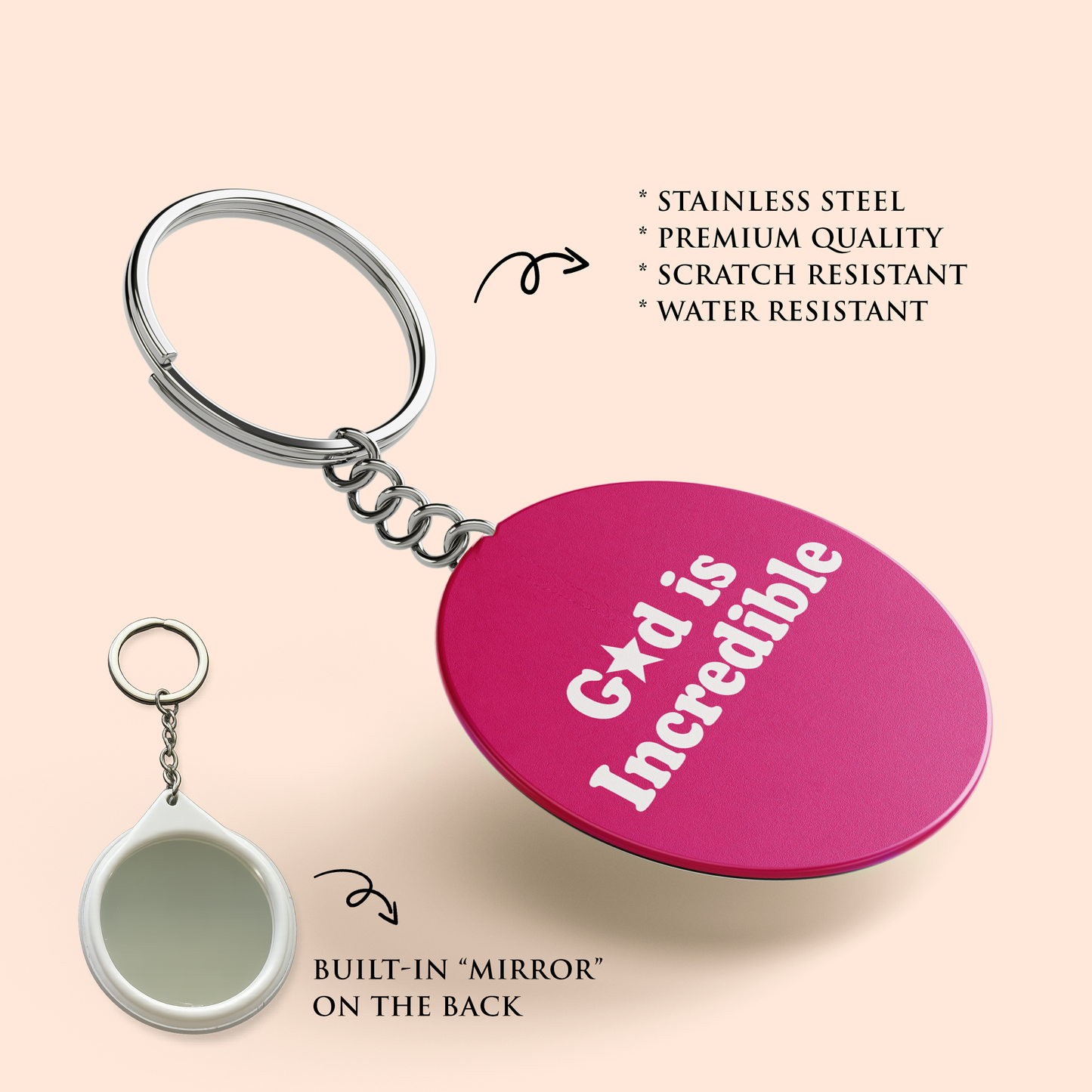 "GOD IS INCREDIBLE" Key Chain with Mirror | Christian Decor | Premium Quality Round Key Chain