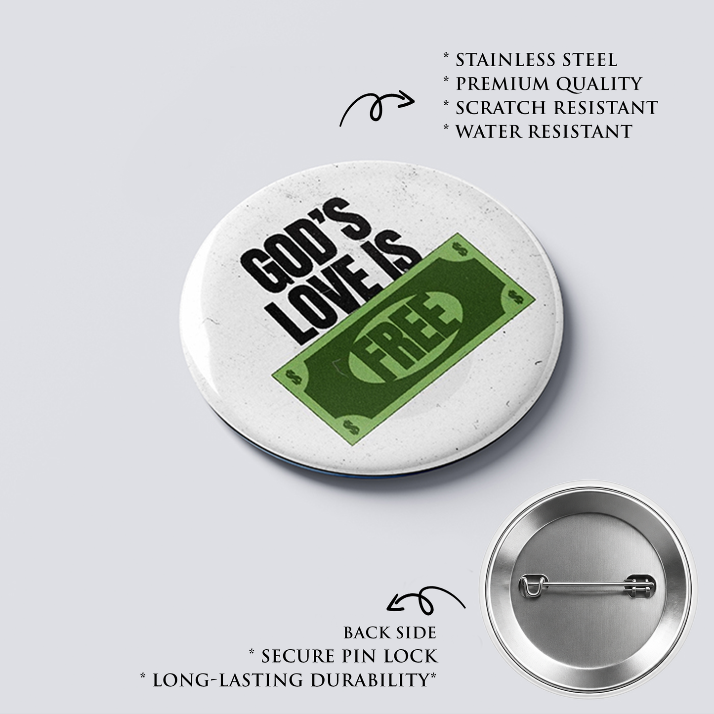GOD'S LOVE IS FREE : Christian Decor | Premium Quality Round Badge