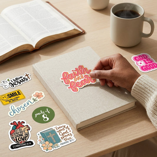 Faith Stickers - Pack 1 | Pack of 8 | Matt Laminated Vinyl Stickers | Faith Bible verses