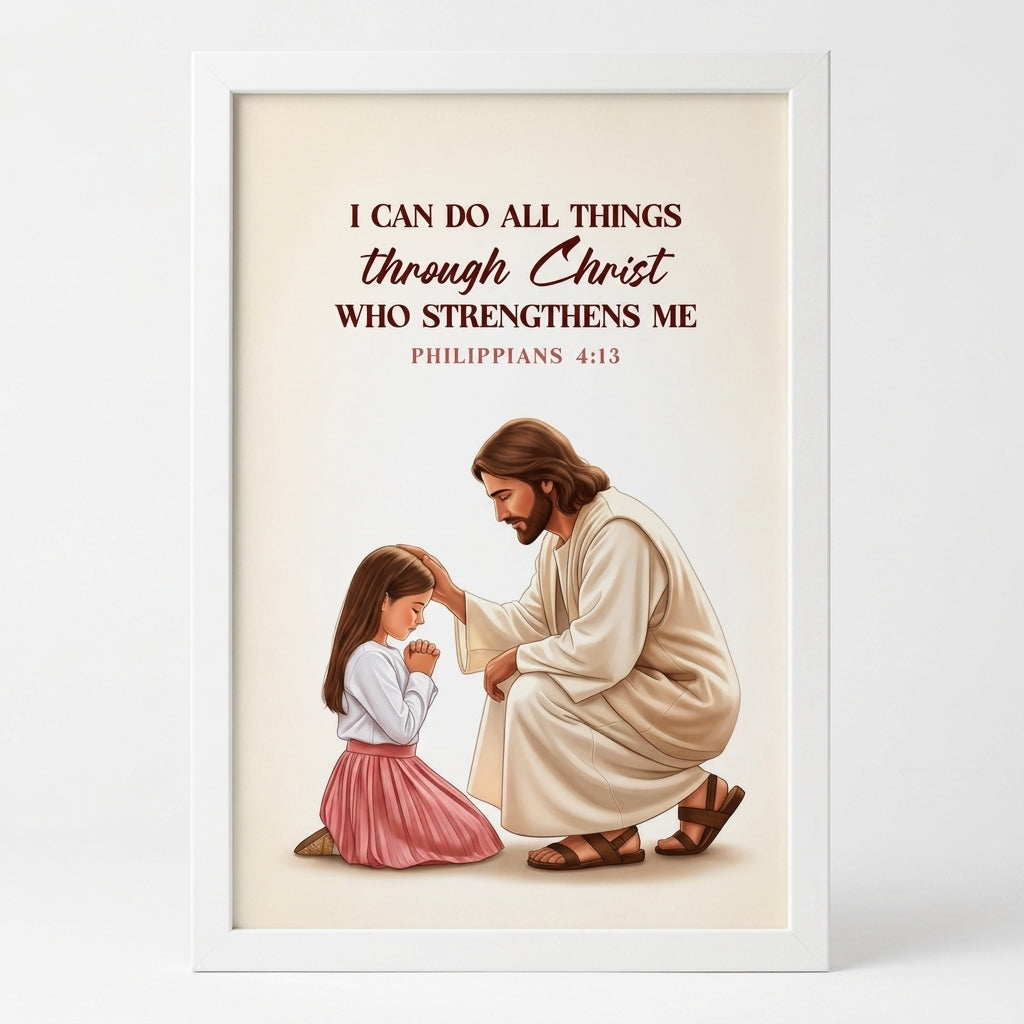 I CAN DO ALL THINGS THROUGH CHRIST : Table Frame | Philippians 4:13 Christian Desk Decor | A5, A4, A3 sizes Photo Frames