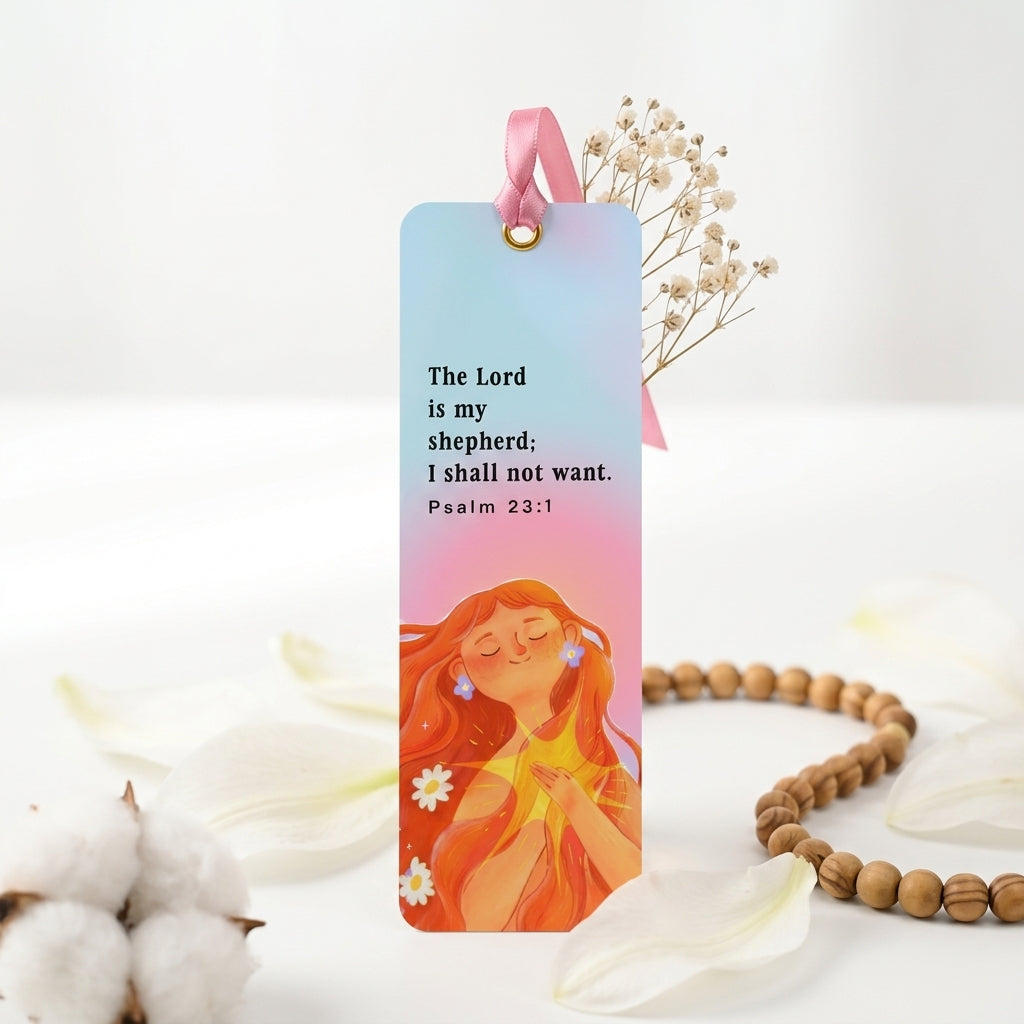 Psalm 23:1 Christian Bookmark with Satin Ribbon | The Lord Is My Shepherd Bible Verse Bookmark | Inspirational Gift for Women, Kids & Bible Readers