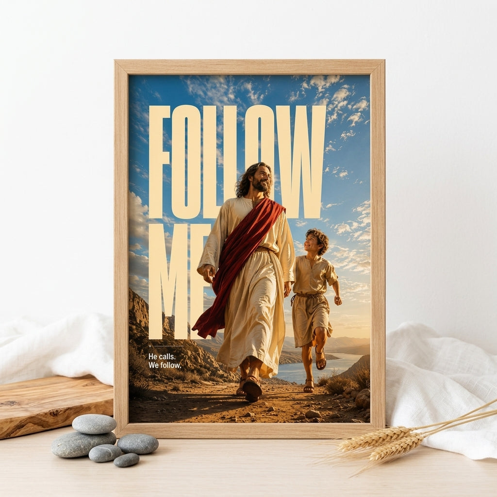 Follow Me Jesus Christian Wall Art Wooden Frame : Christian Desk Decor | A5, A4, A3 sizes Photo Frames