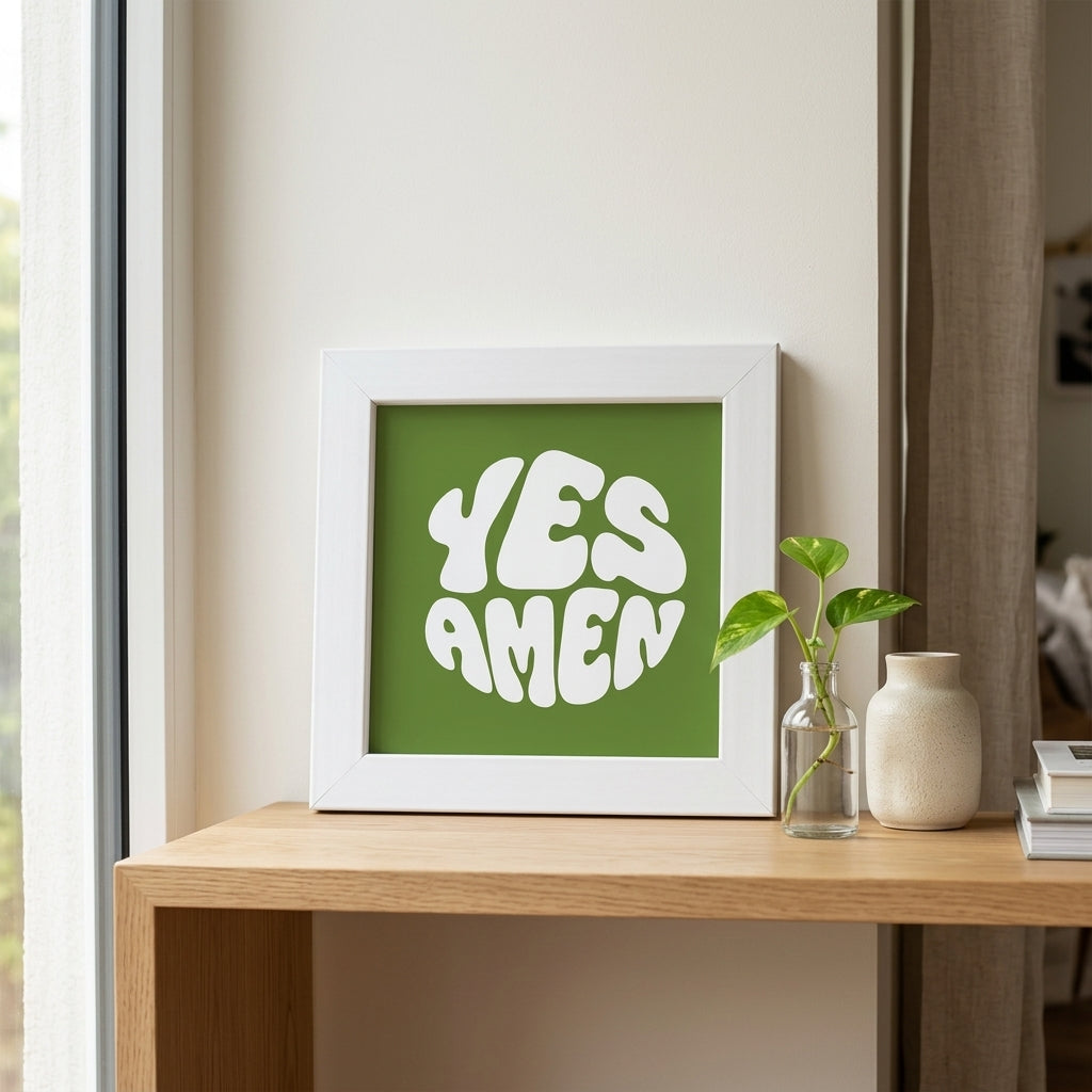 Yes Amen Christian Mini Frame | Inspirational Faith Desk Decor | Modern White Tabletop Frame