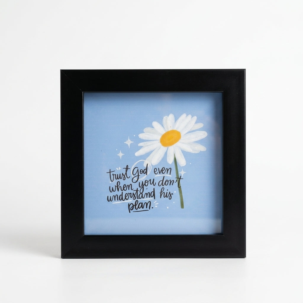 Trust God Mini Photo Frame | 4x4 Inch White Desk Decor | Christian Gift Frame