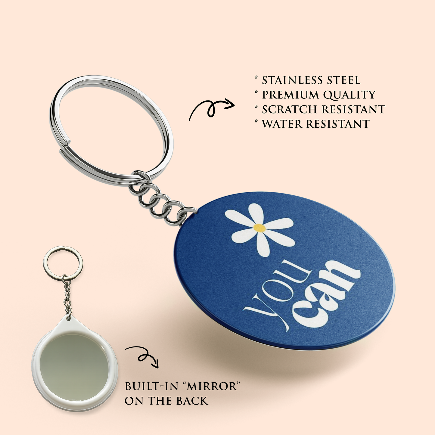 "YOU CAN" Key Chain with Mirror | Christian Decor | Premium Quality Round Key Chain