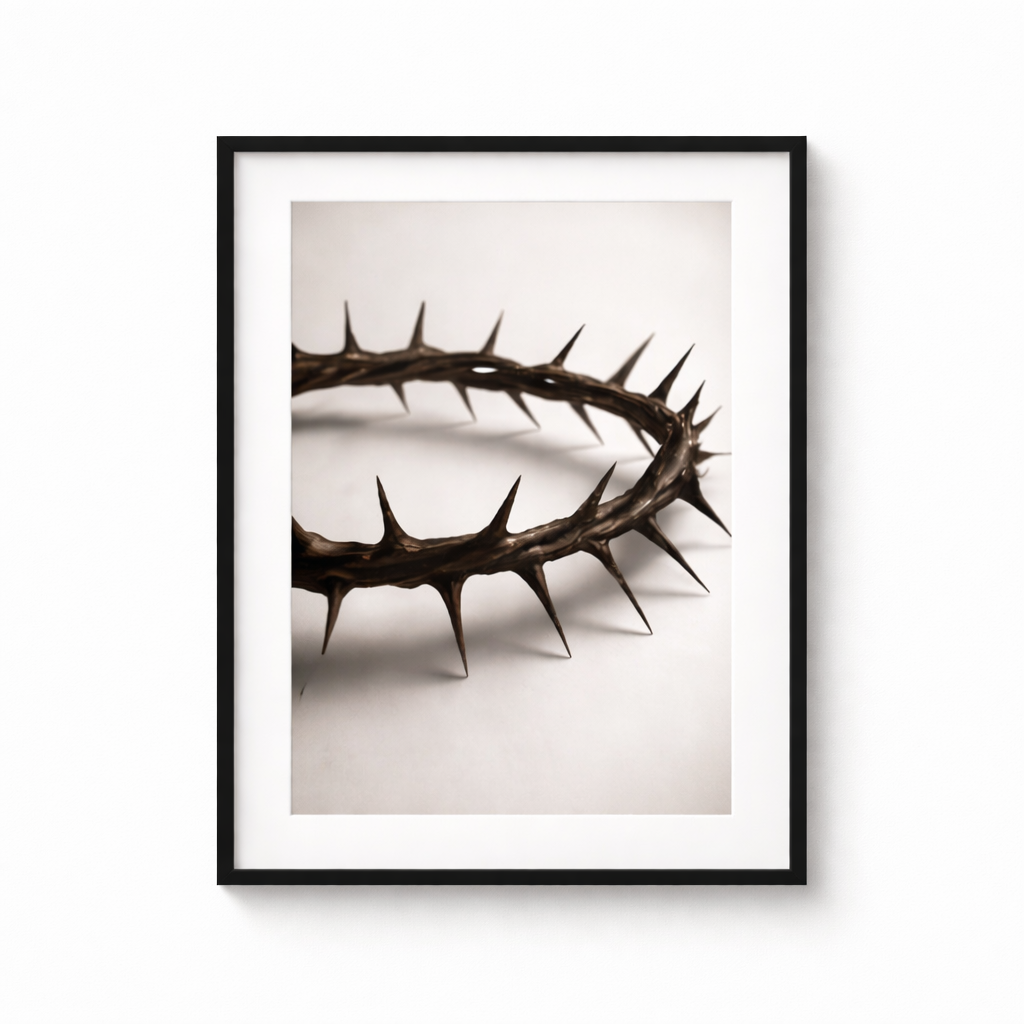 Christian Wall Art Set of 3 | Cross, John 3:16 Scripture & Crown of Thorns | Premium A3 Frames