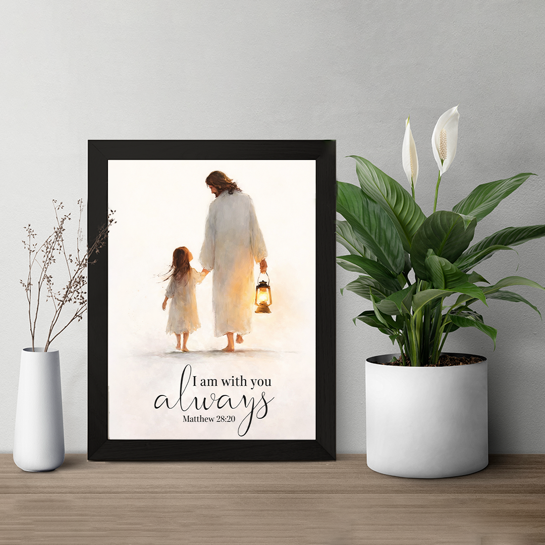 Jesus With Child Wall Frame – “I Am With You Always” Matthew 28:20 Christian Photo Frame