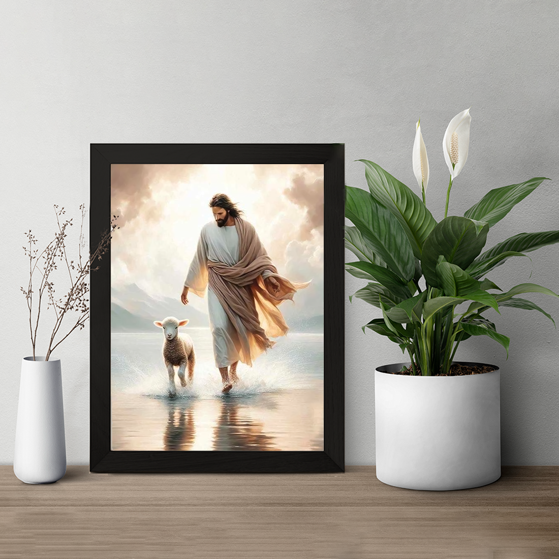 Jesus with Lamb Wall Frame – Christian Faith Artwork Photo Frame