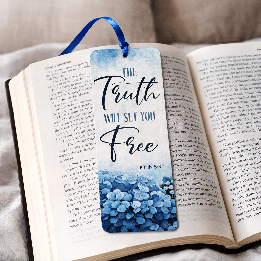 The Truth Will Set You Free Christian Bookmark | John 8:32 Floral Bible Bookmark with Satin Ribbon