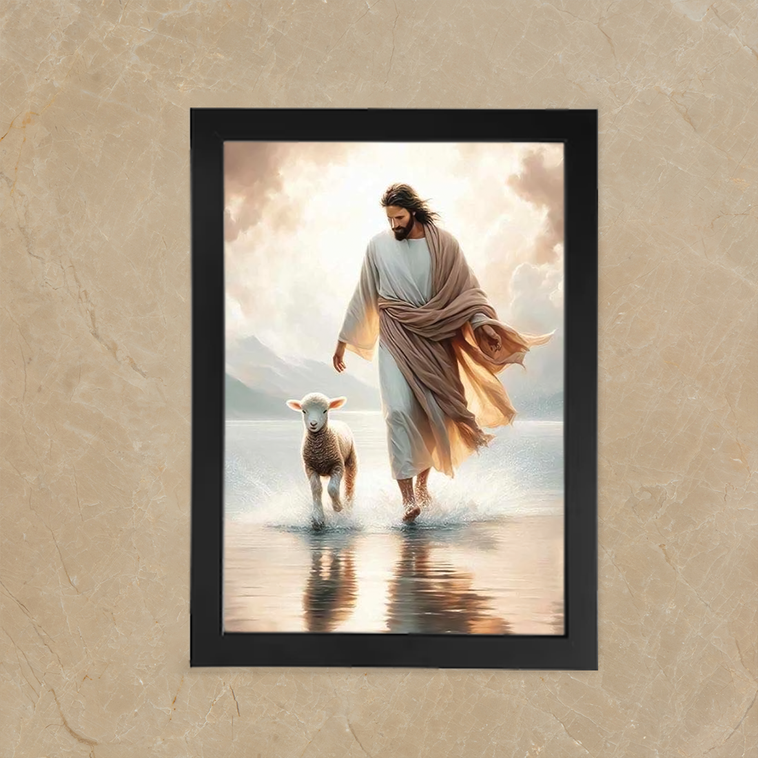 Jesus with Lamb Wall Frame – Christian Faith Artwork Photo Frame