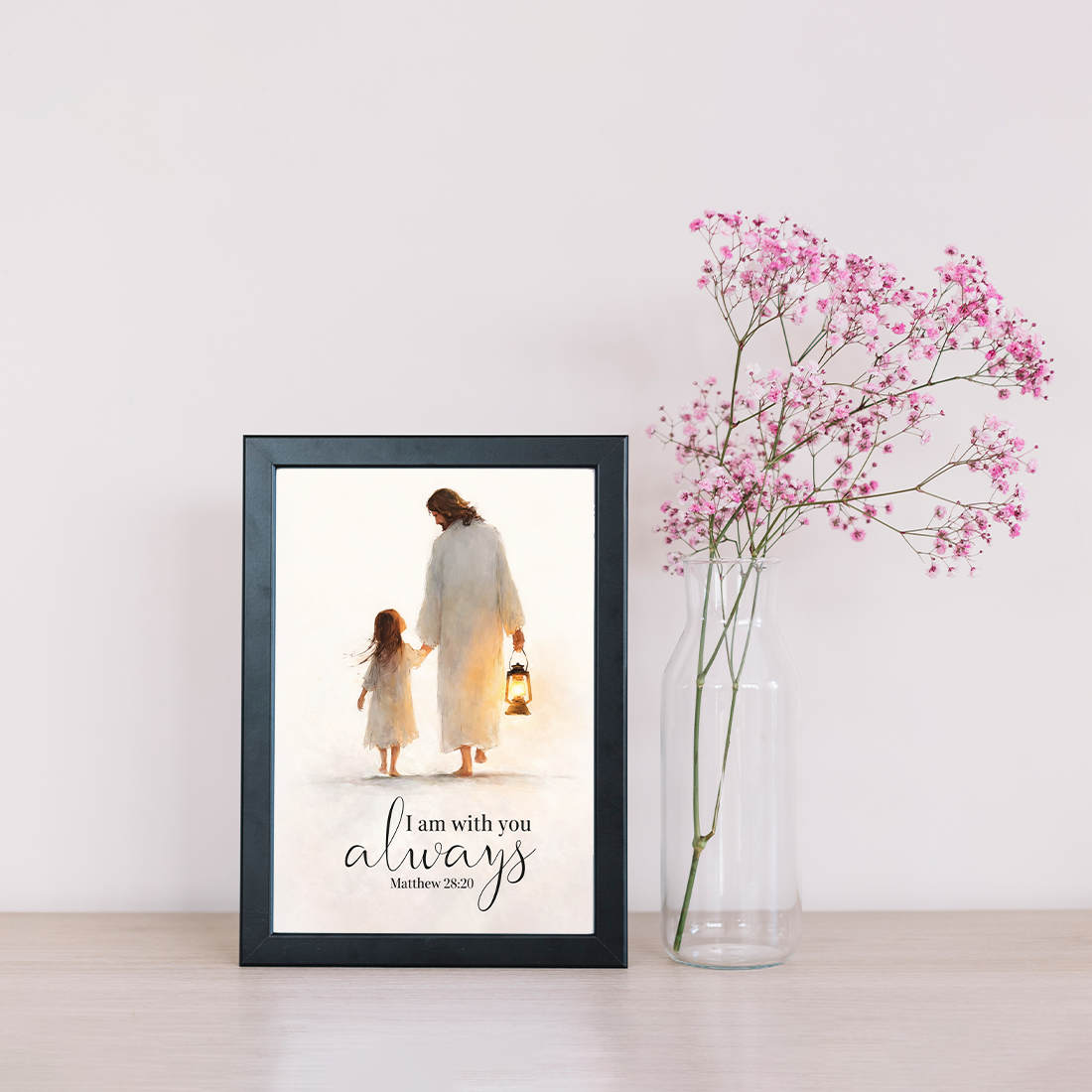 Jesus With Child Wall Frame – “I Am With You Always” Matthew 28:20 Christian Photo Frame