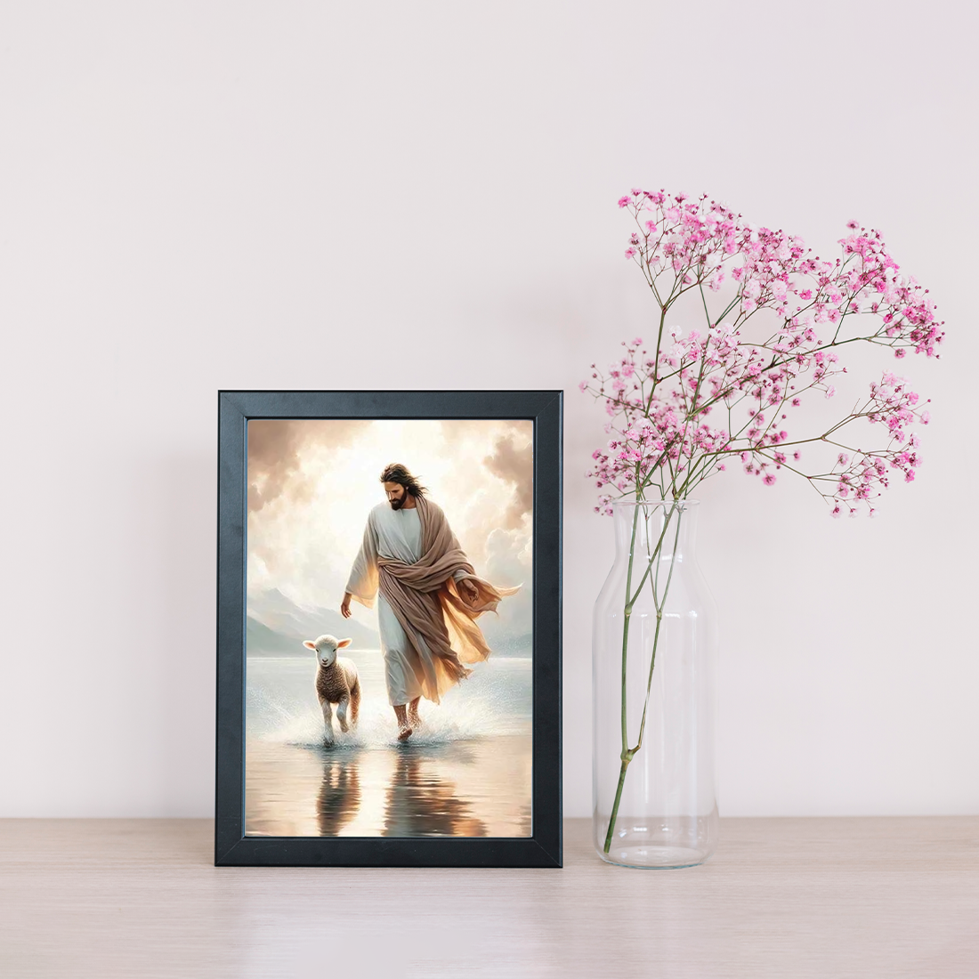 Jesus with Lamb Wall Frame – Christian Faith Artwork Photo Frame