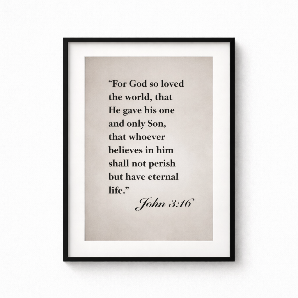 Christian Wall Art Set of 3 | Cross, John 3:16 Scripture & Crown of Thorns | Premium A3 Frames
