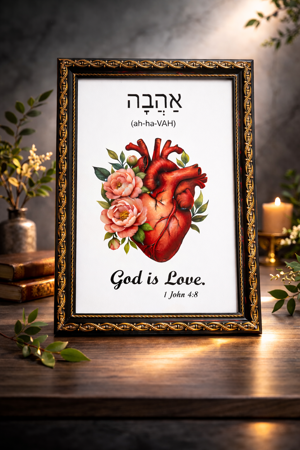 God Is Love | Ahava Hebrew Art | A4 Premium Scripture Wall Decor
