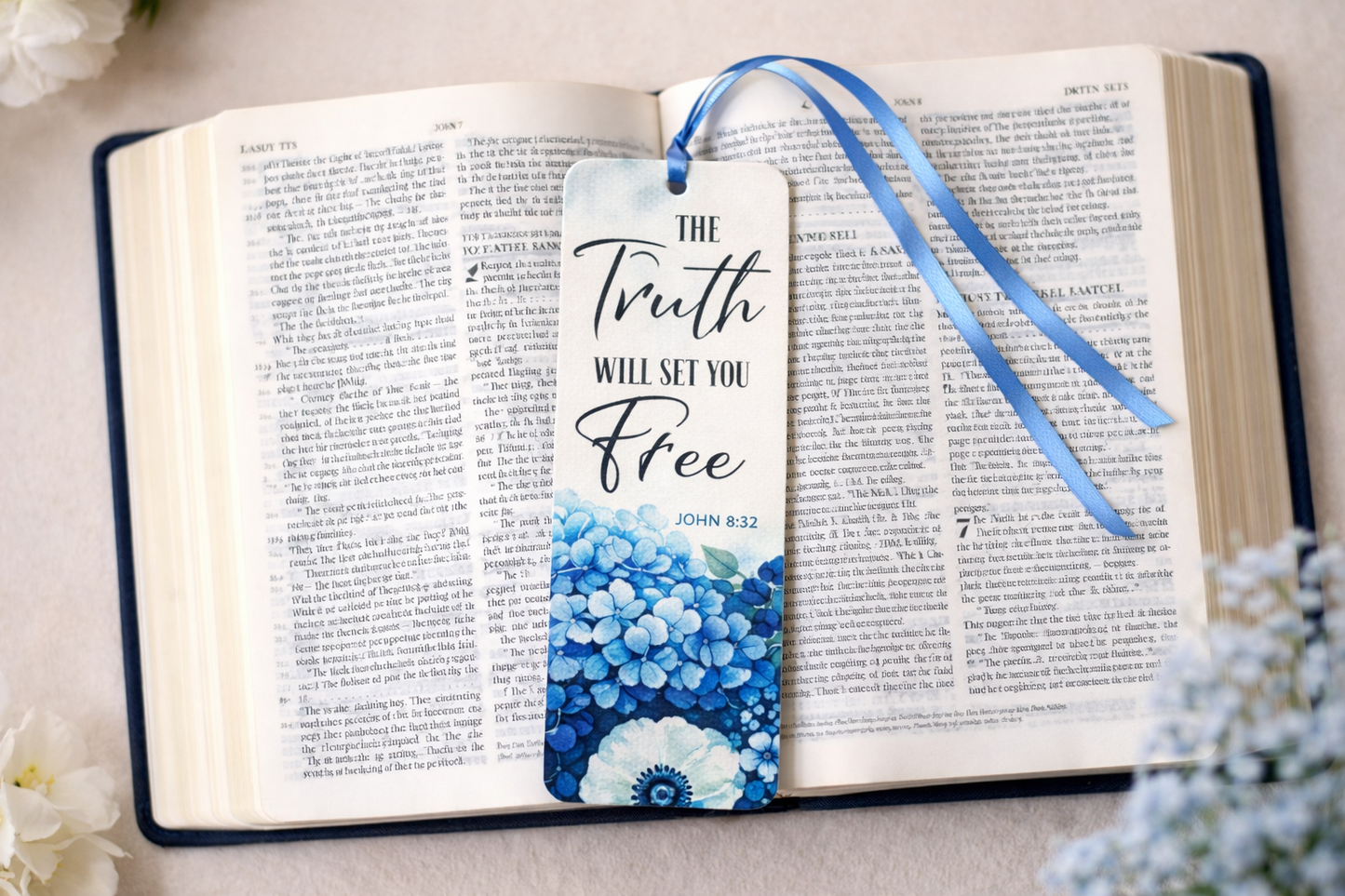 The Truth Will Set You Free Christian Bookmark | John 8:32 Floral Bible Bookmark with Satin Ribbon