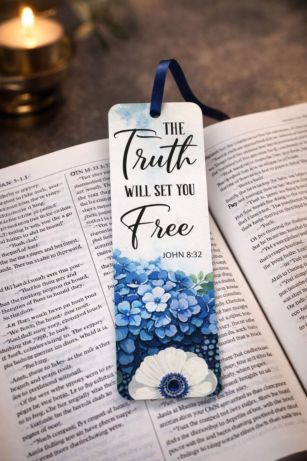 The Truth Will Set You Free Christian Bookmark | John 8:32 Floral Bible Bookmark with Satin Ribbon