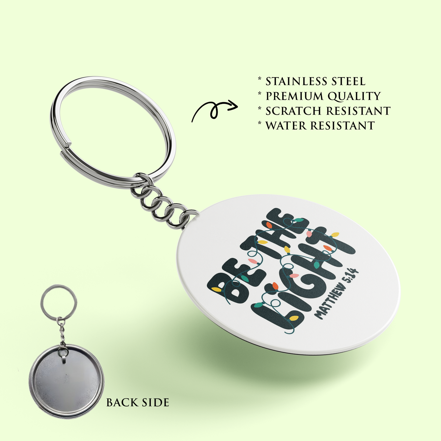 BE THE LIGHT : Stainless Steel Keyring | Bible Verse Keychain | Premium Stainless Steel