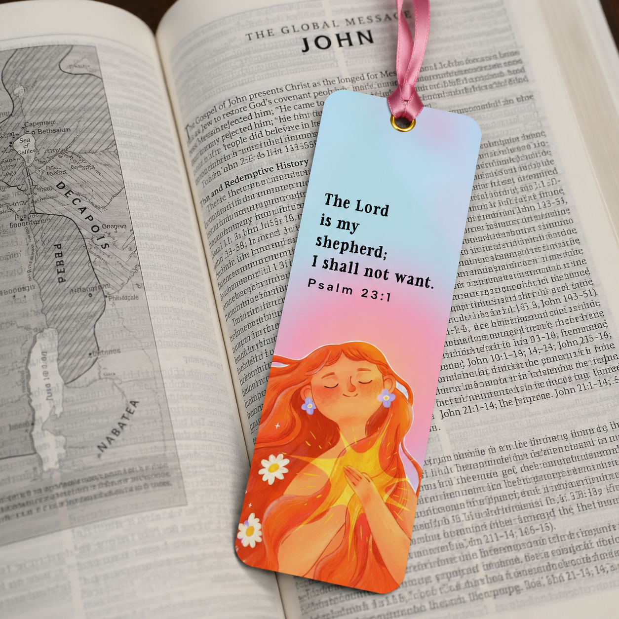 Psalm 23:1 Christian Bookmark with Satin Ribbon | The Lord Is My Shepherd Bible Verse Bookmark | Inspirational Gift for Women, Kids & Bible Readers