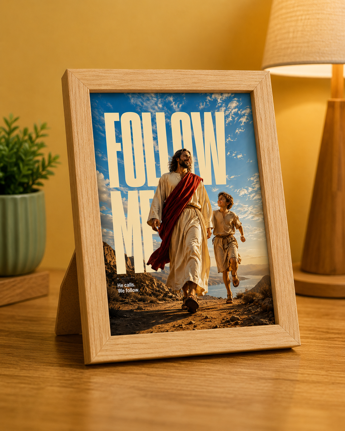 Follow Me Jesus Christian Wall Art Wooden Frame : Christian Desk Decor | A5, A4, A3 sizes Photo Frames
