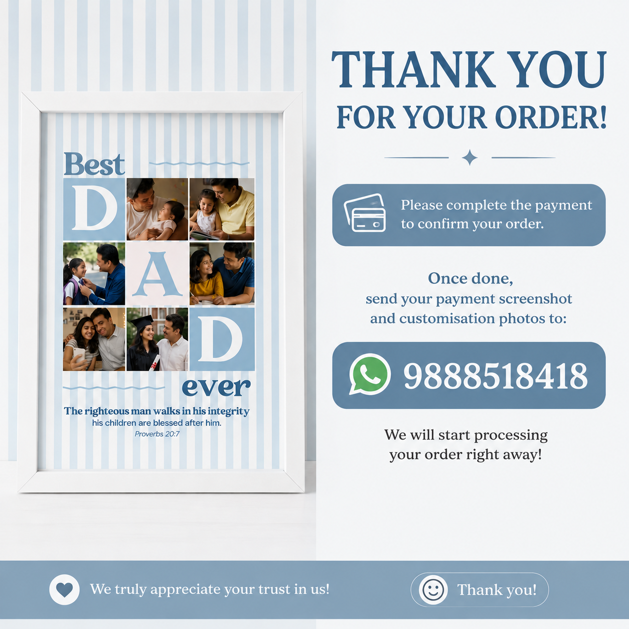 BEST DAD EVER : Christian Desk Decor | A5, A4, A3 sizes Photo Frames