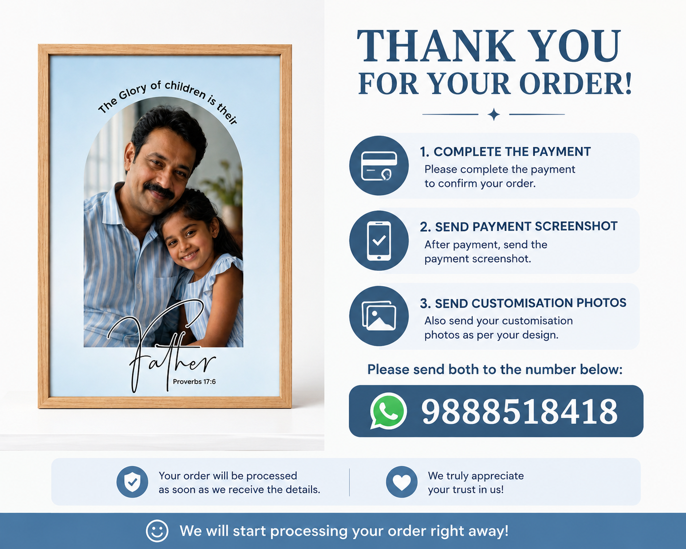 FATHER’S DAY CHRISTIAN GIFT_Proverbs 17:6 : Christian Desk Decor | A5, A4, A3 sizes Photo Frames