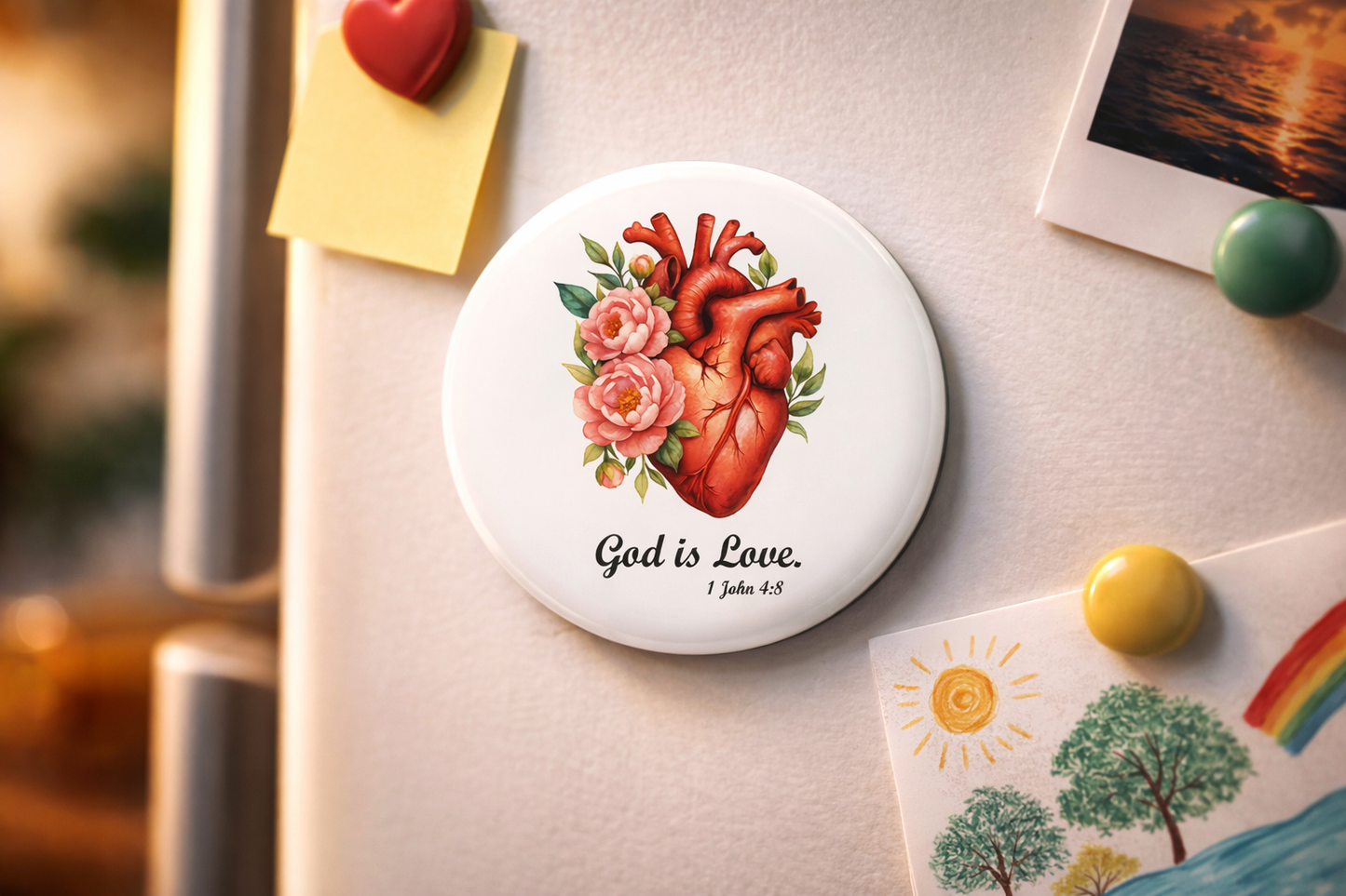 God Is Love_Bible Verse Fridge Magnet (Big Size) | Christian Decor | Premium Quality Round Badge