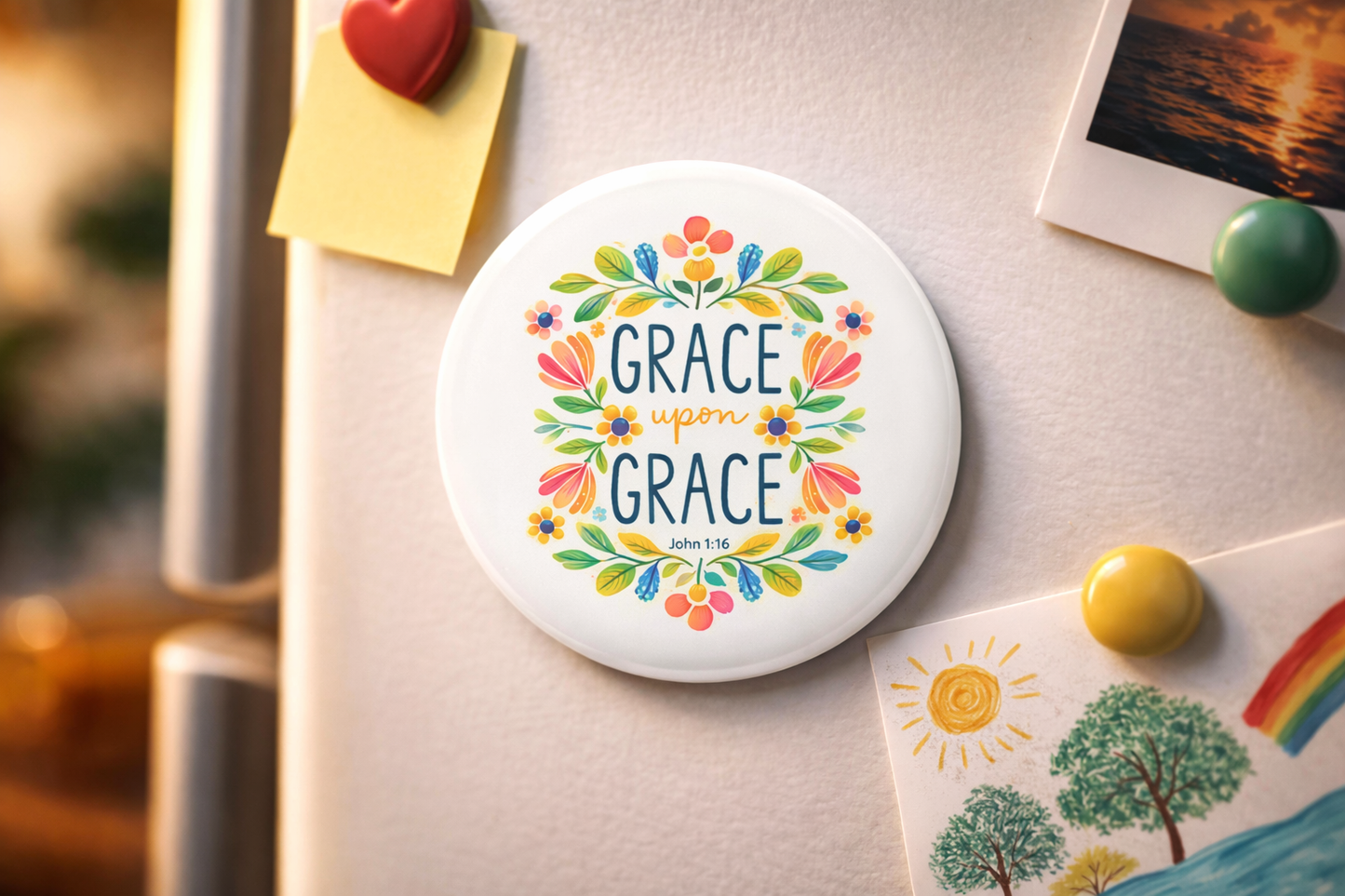 Grace Upon Grace Fridge Magnet | Christian Decor | Premium Quality Round Badge