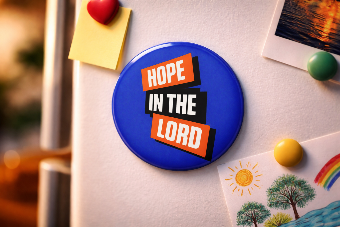 "Hope in the Lord" Fridge Magnet (Big Size) | Christian Decor | Premium Quality Round Badge
