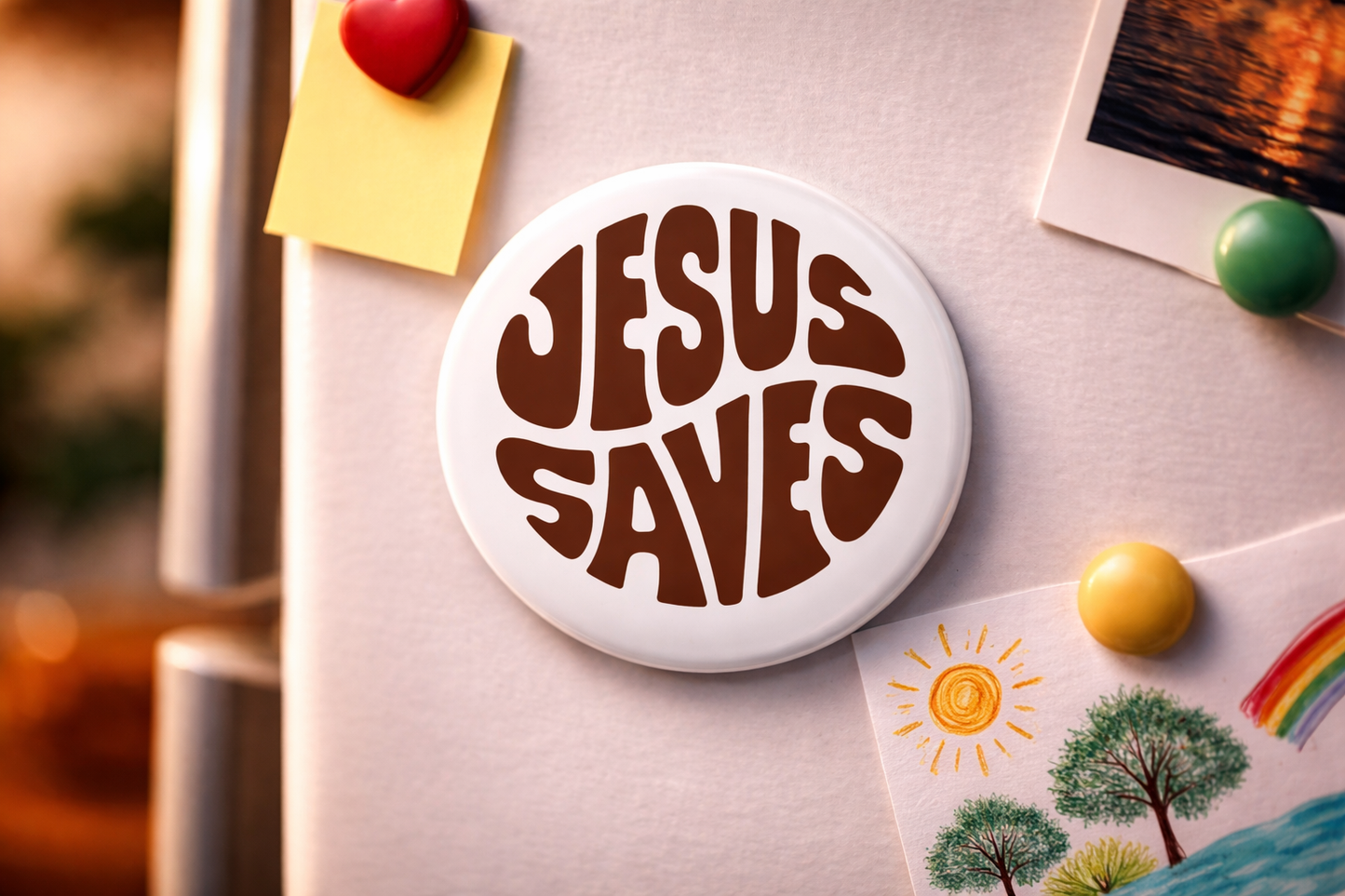"JESUS SAVES" Fridge Magnet (Big Size) | Christian Decor | Premium Quality Round Badge