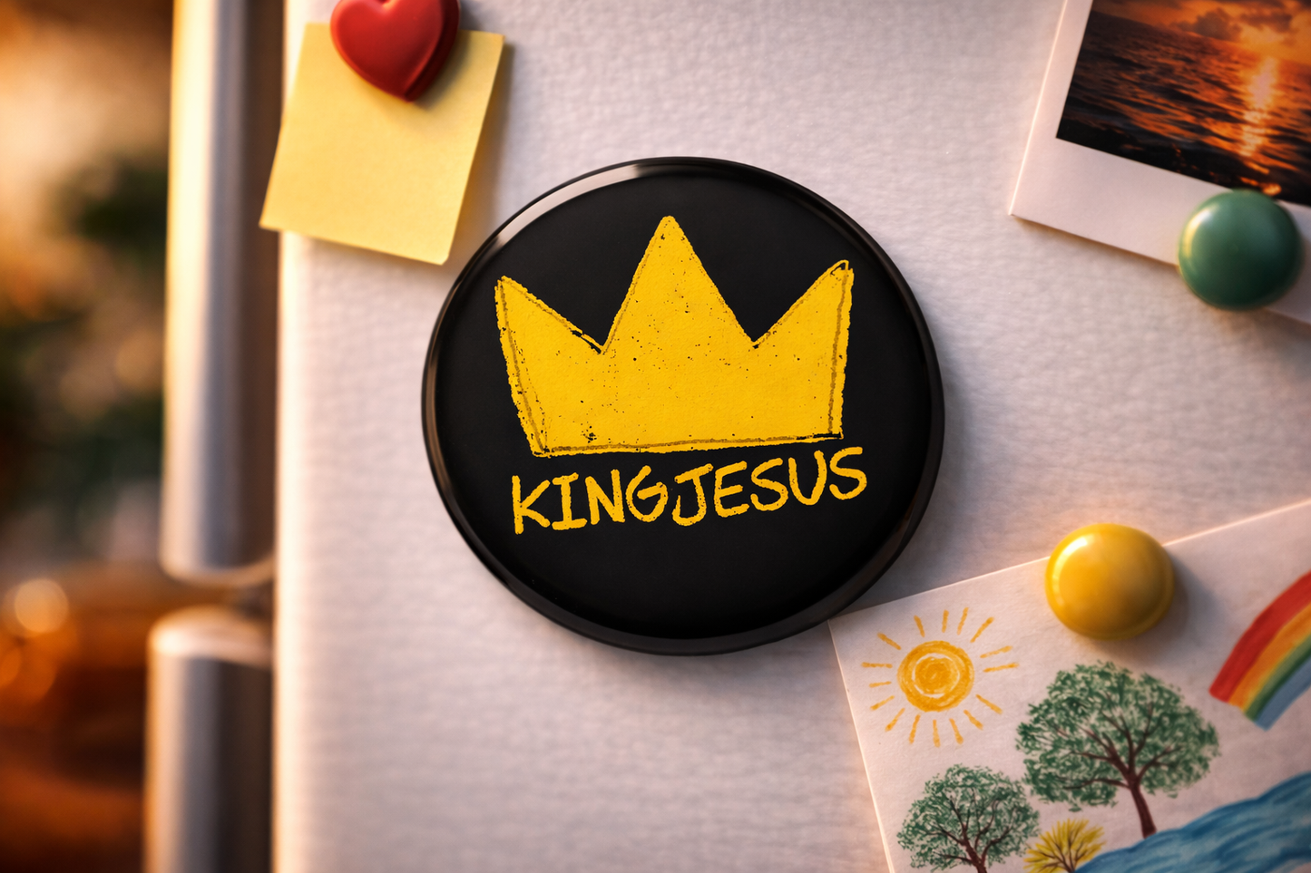 "King Jesus" Fridge Magnet (Big Size) | Christian Decor | Premium Quality Round Badge