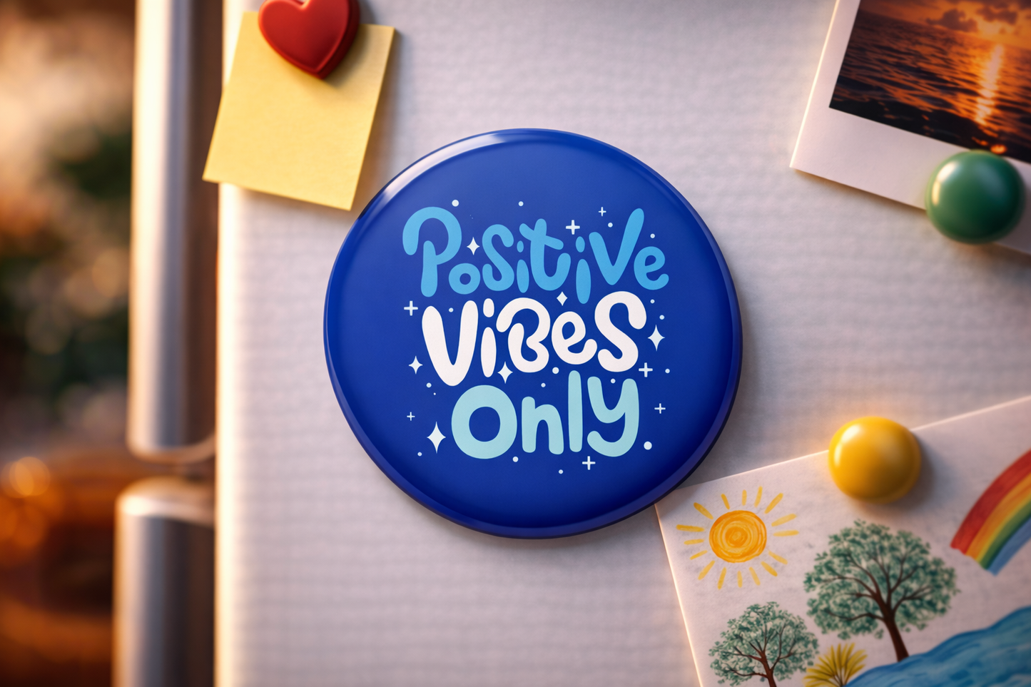 "POSSITIVE VIBES ONLY" Fridge Magnet (Big Size) | Christian Decor | Premium Quality Round Badge