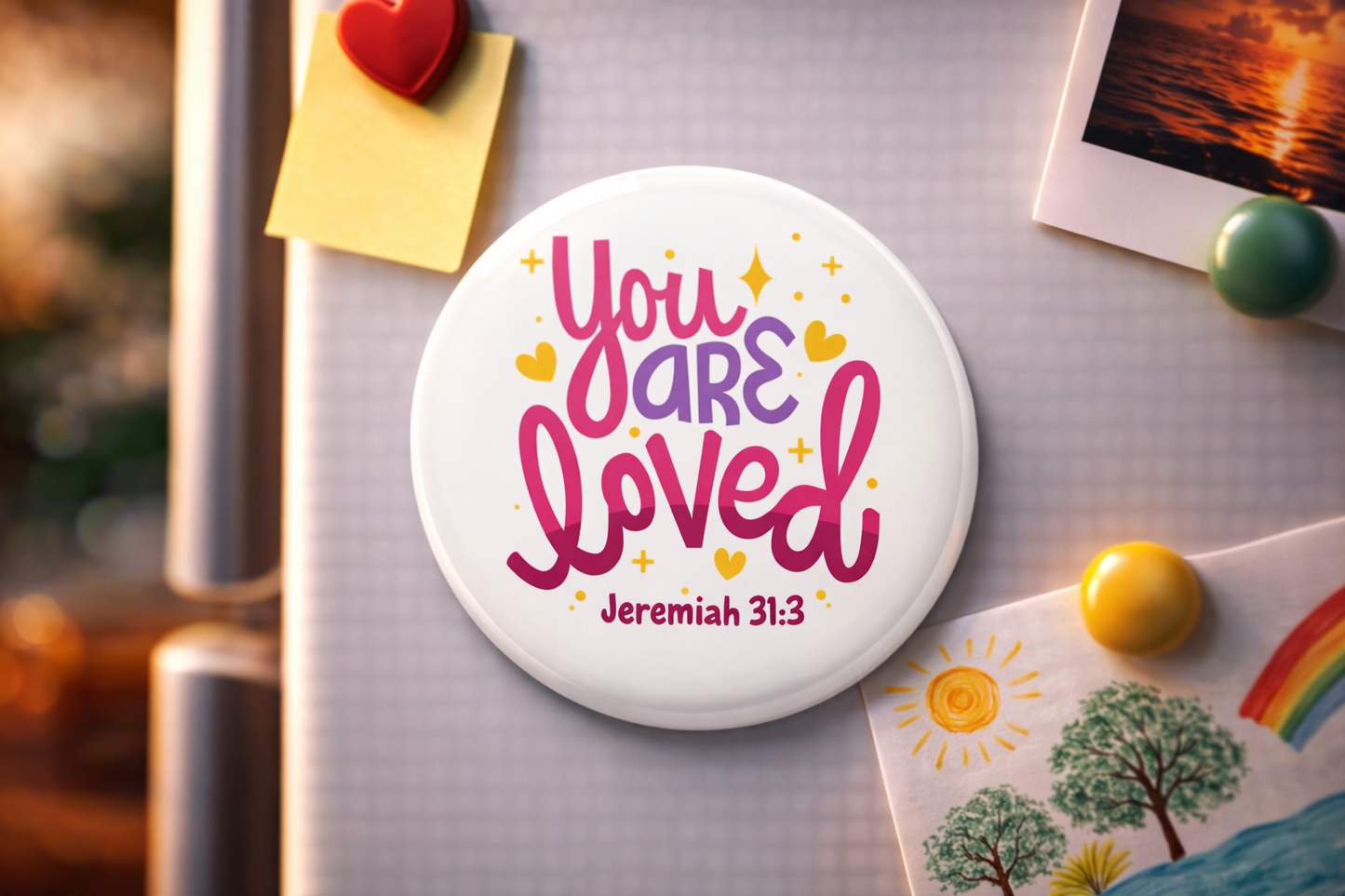 "YOU ARE LOVED BACK" Fridge Magnet (Big Size) | Christian Decor | Premium Quality Round Badge