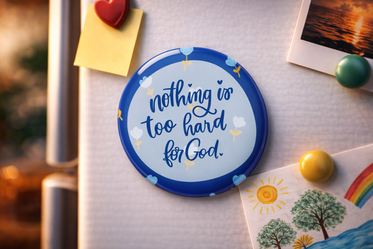 "NOTHING IS TOO HARD" Fridge Magnet (Big Size) | Christian Decor | Premium Quality Round Badge