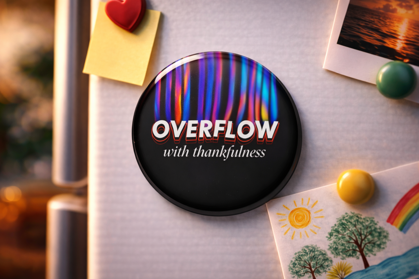 "OVERFLOW" Fridge Magnet (Big Size) | Christian Decor | Premium Quality Round Badge