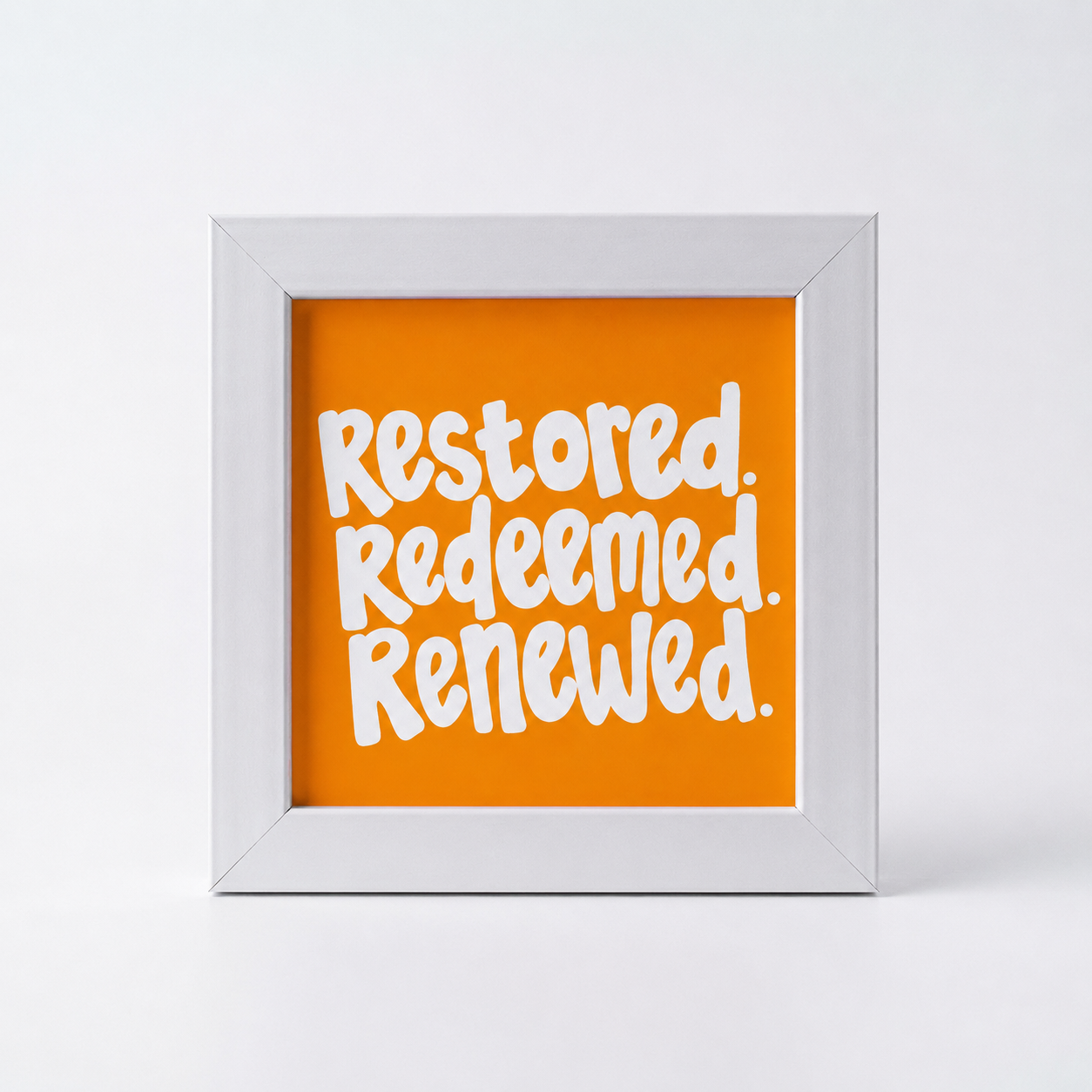 Restored Redeemed Renewed Christian Mini Frame | Christian Desk Decor | 4x4 Inch White Desk Decor