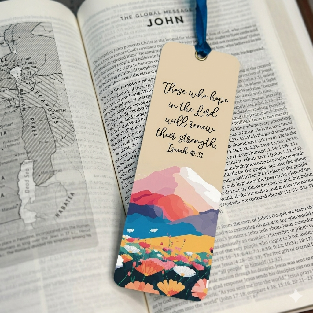 THOSE WHO HOPE IN THE LORD.. | ISAIAH 40:31 Bible Bookmark with Satin Ribbon