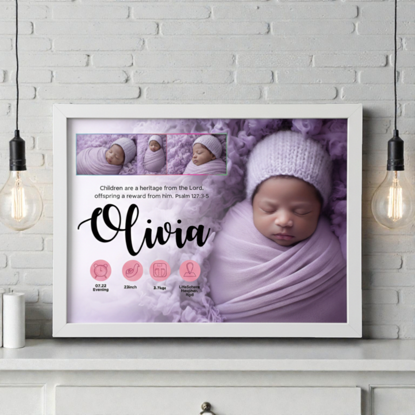 Custom Baby Birth Announcement Frame – A4 Size | Personalized Newborn Photo Frame | Baby Name & Birth Details Print