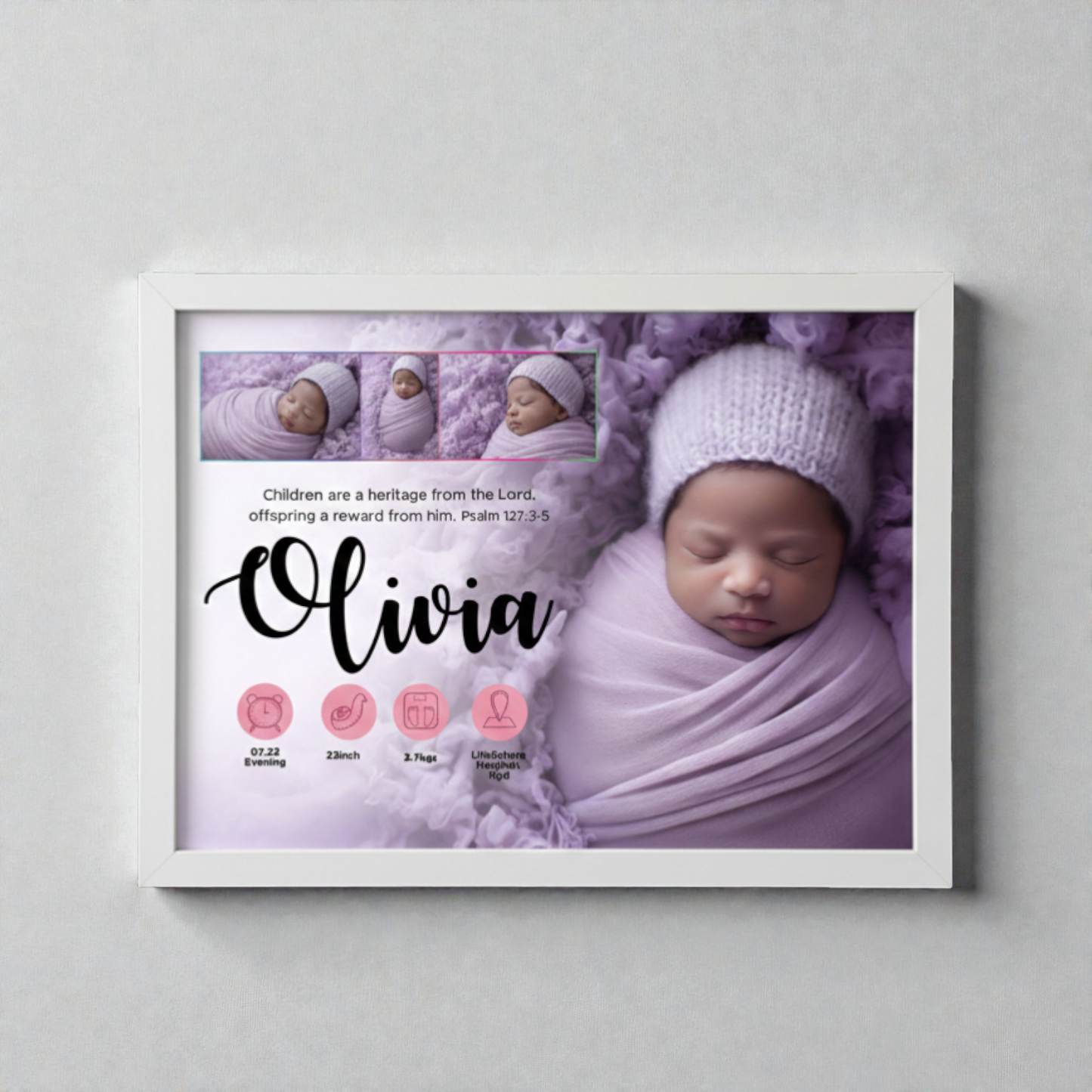 Custom Baby Birth Announcement Frame – A4 Size | Personalized Newborn Photo Frame | Baby Name & Birth Details Print