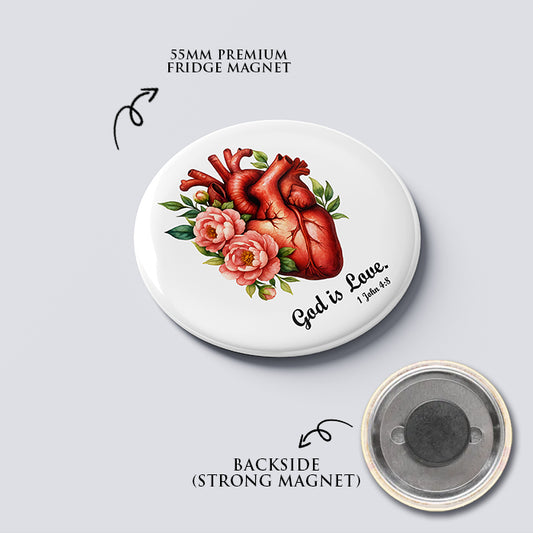 God Is Love_Bible Verse Fridge Magnet (Big Size) | Christian Decor | Premium Quality Round Badge