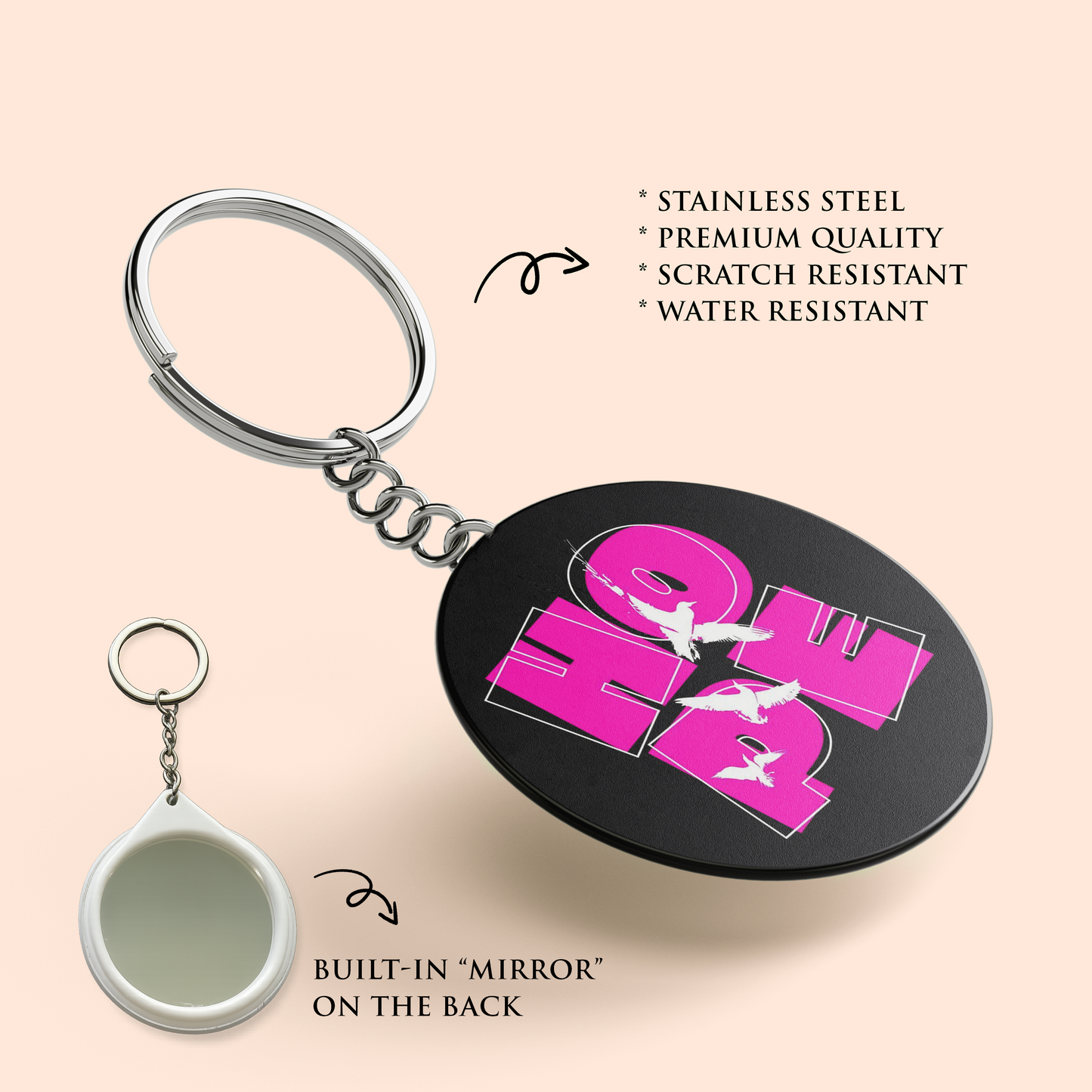 "HOPE" Key Chain with Mirror | Christian Decor | Premium Quality Round Key Chain