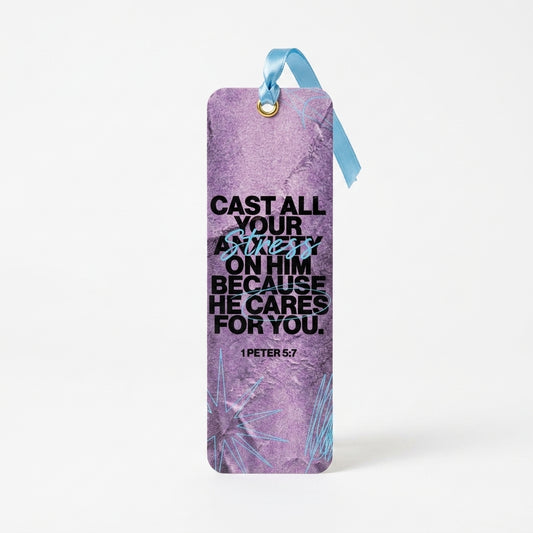 CAST ALL YOUR BURDENS | Bible Bookmark with Satin Ribbon