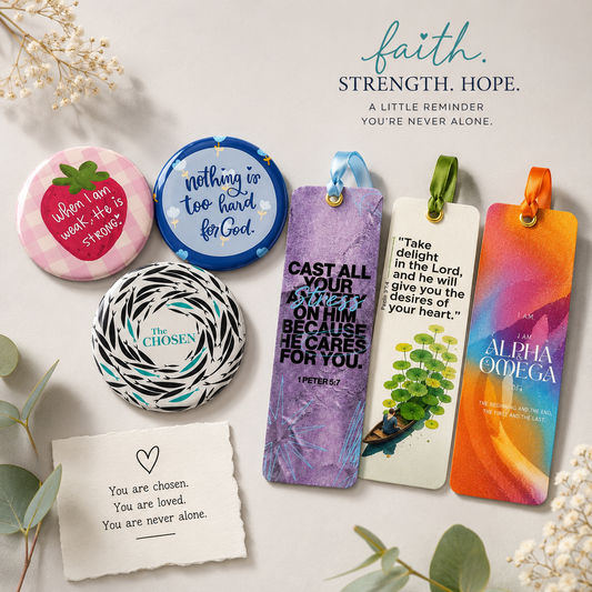Pack of 3 Button Badges and 3 Bookmarks : Christian Decor | Premium Quality Round Badge and Bookmarks