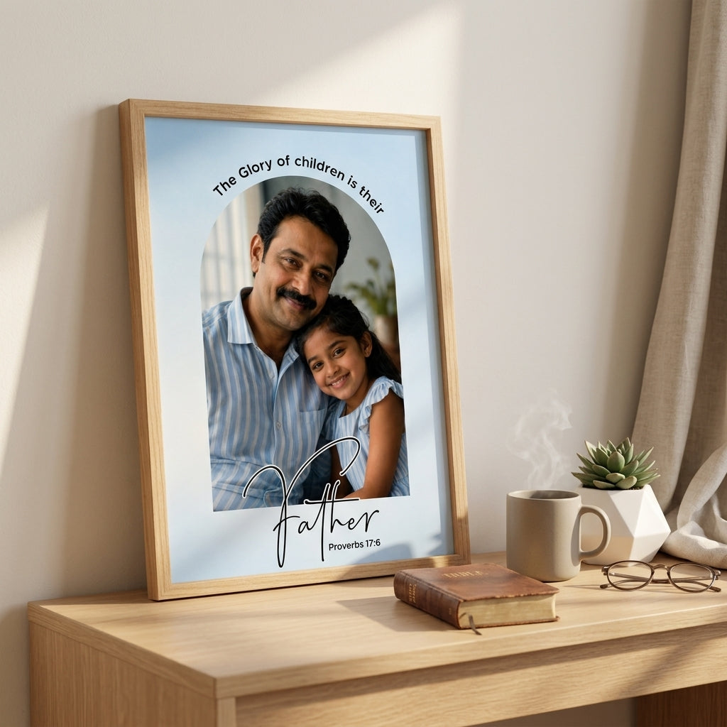 FATHER’S DAY CHRISTIAN GIFT_Proverbs 17:6 : Christian Desk Decor | A5, A4, A3 sizes Photo Frames