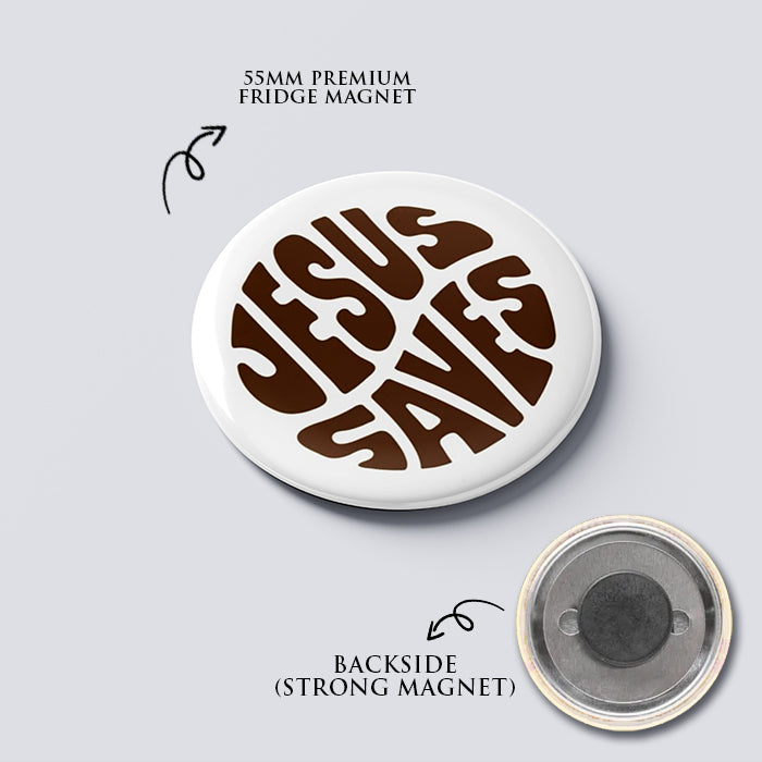 "JESUS SAVES" Fridge Magnet (Big Size) | Christian Decor | Premium Quality Round Badge
