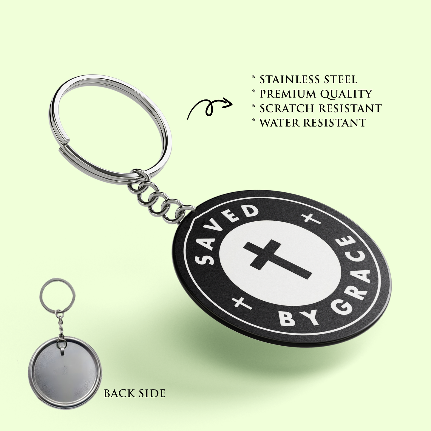 SAVED BY GRACE : Stainless Steel Keyring | Bible Verse Keychain | Premium Stainless Steel